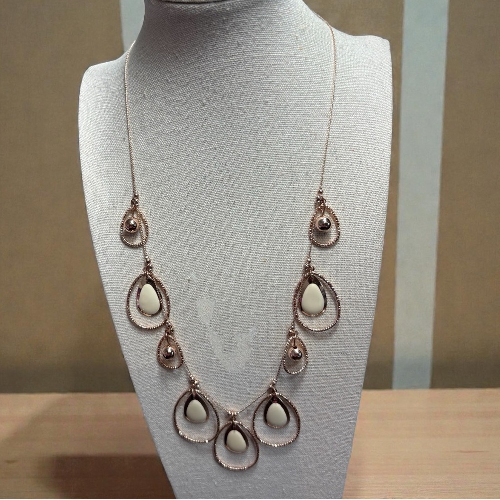 Rose Gold Tone Necklace with Cream Teardrops